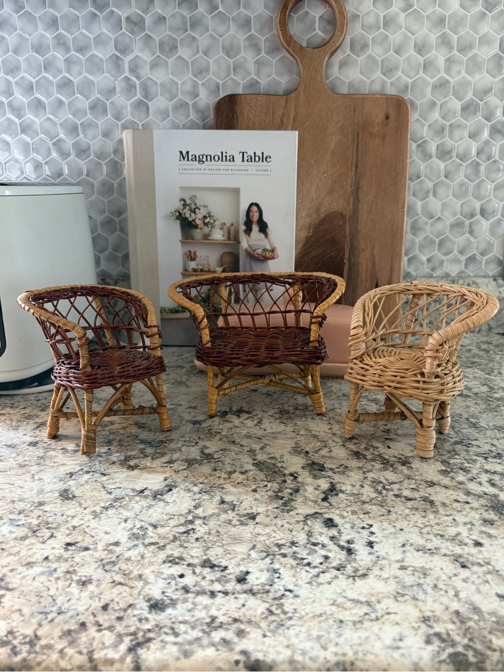 Mini Wicker Chair Trio in Brown and Natural